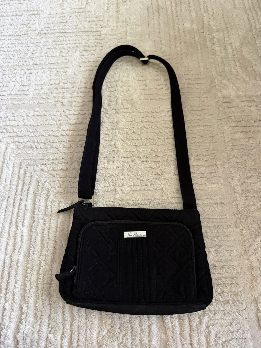 Vera Bradley Black Quilted Crossbody Bag with Front Zip Pocket